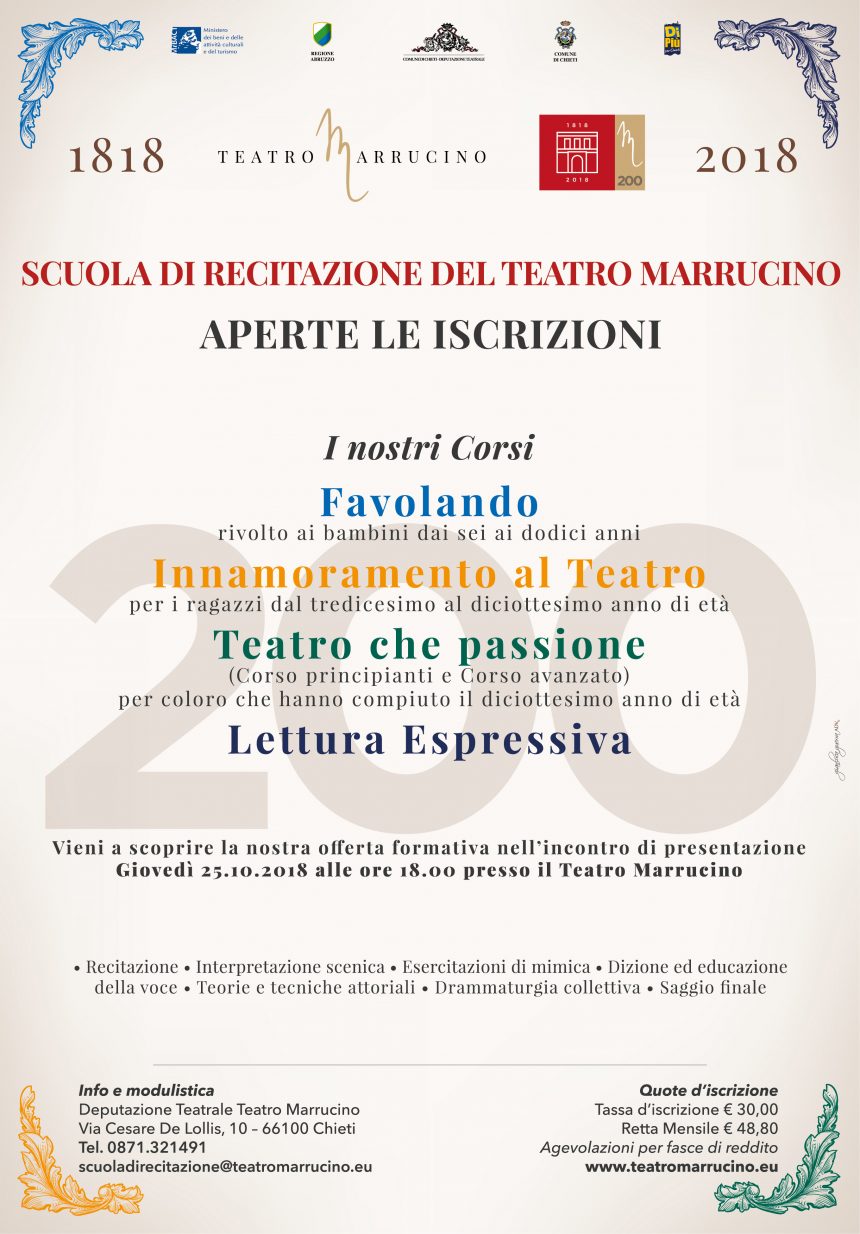 Aperte le iscrizioni alla Scuola di Recitazione del Teatro Marrucino